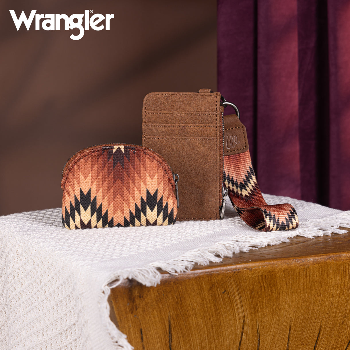 Wrangler Southwestern Art Print Dual Pouch Wristlet - Brown