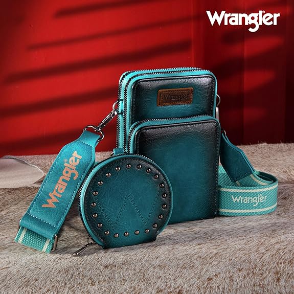 WRANGLER CROSSBODY CELL PHONE PURSE 3 ZIPPERED COMPARTMENT WITH COIN PURSE