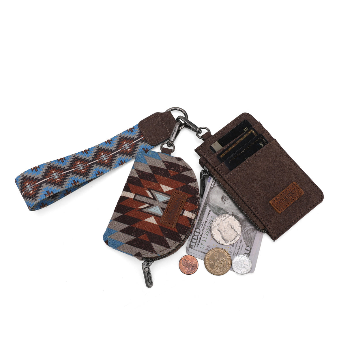 Wrangler Southwestern Art Print Dual Pouch Wristlet - Coffee