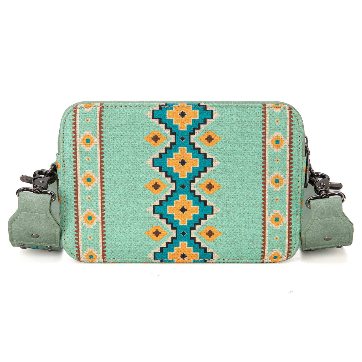 Wrangler Aztec Printed Crossbody Purse With Wallet Compartment - Green