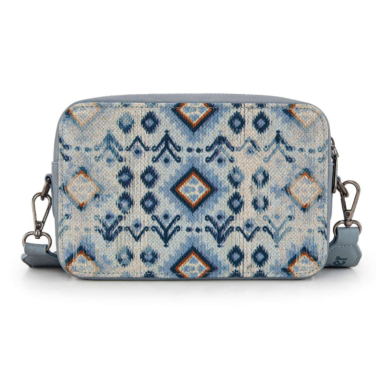 Wrangler Southwestern Pattern Dual Sided Print Crossbody Purse With Wallet Compartment - Navy - Light Blue