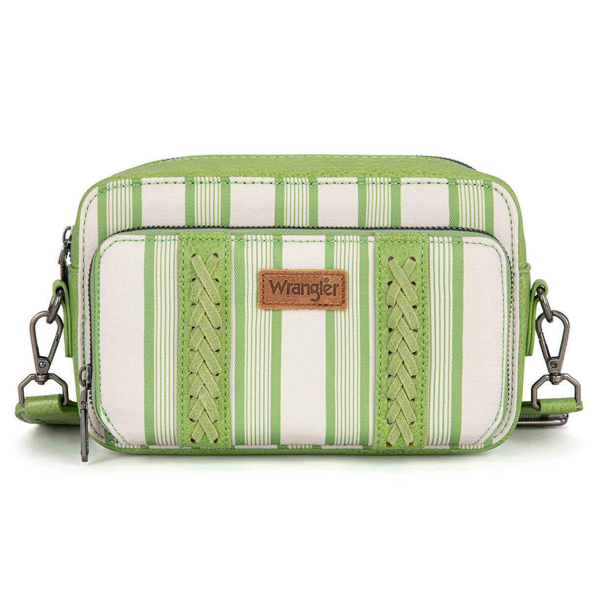 Wrangler Stripe Printed Crossbody Purse With Wallet Compartment - Green
