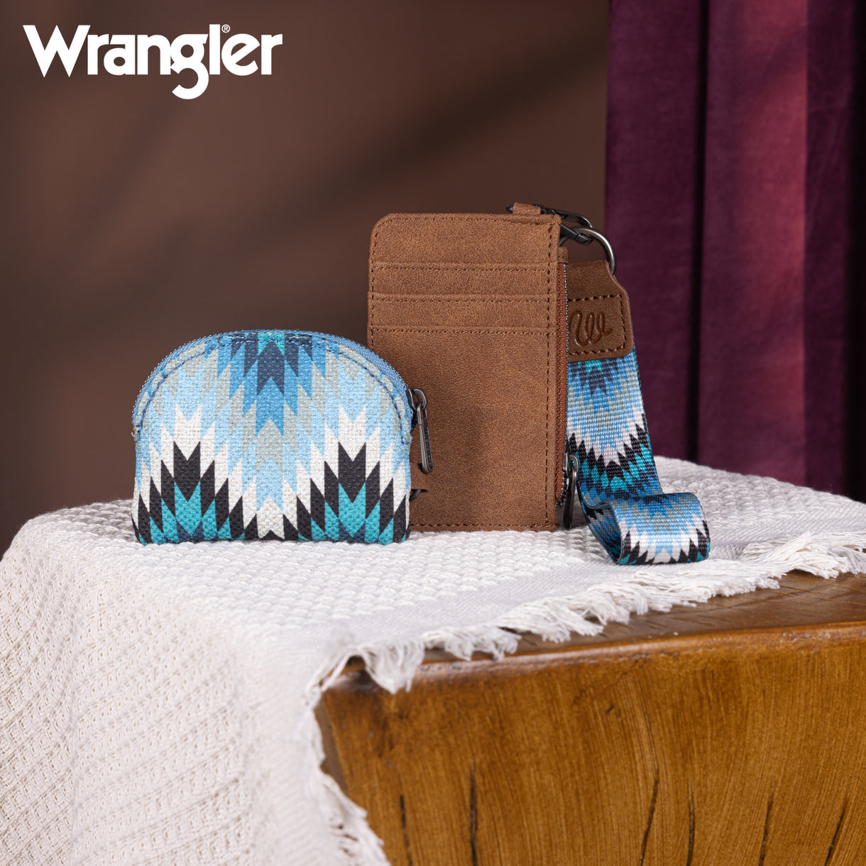 Wrangler Southwestern Art Print Dual Pouch Wristlet - Jean