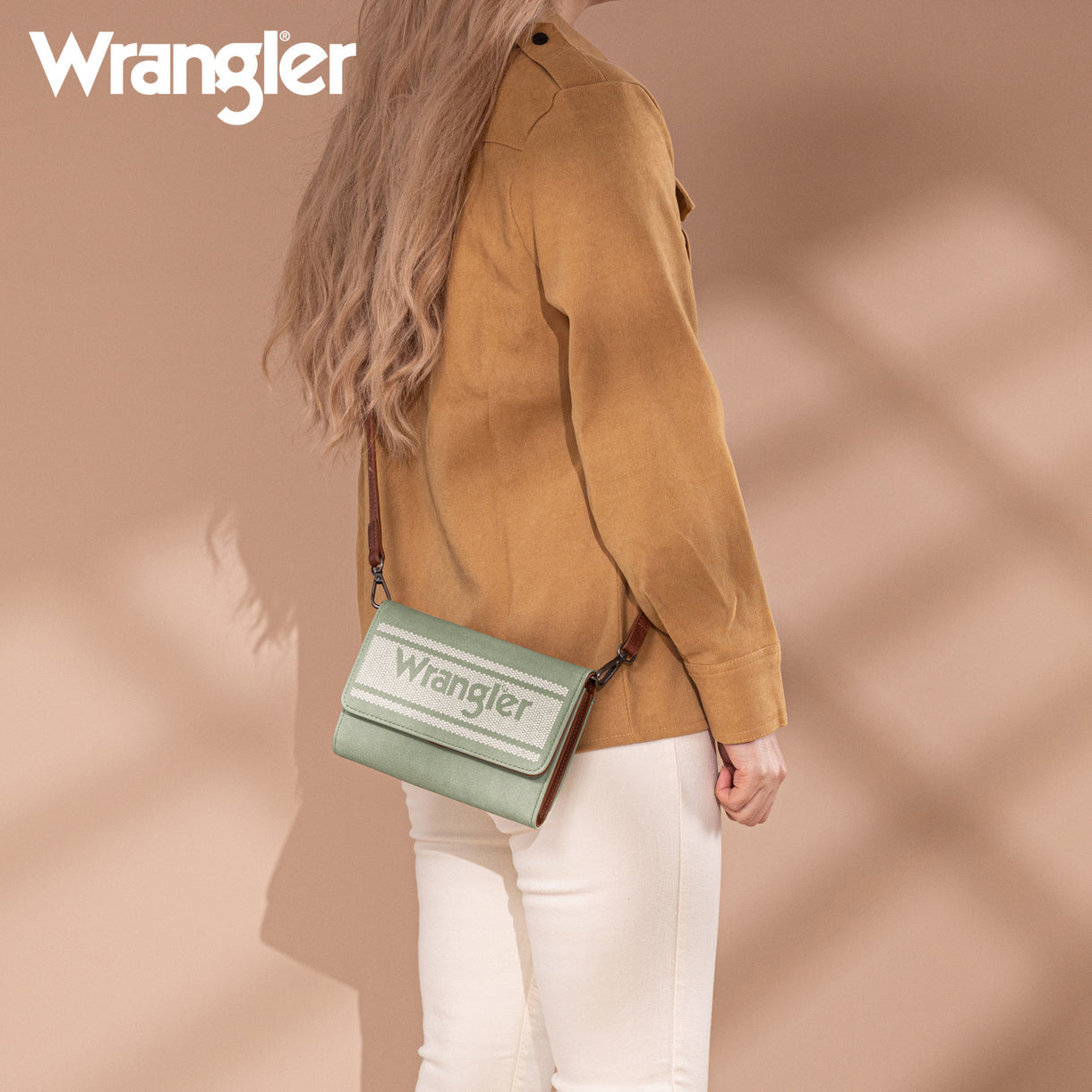 Wrangler Logo Waxed Canvas Wallet/Crossbody - Light Green