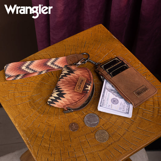Wrangler Southwestern Art Print Dual Pouch Wristlet - Brown