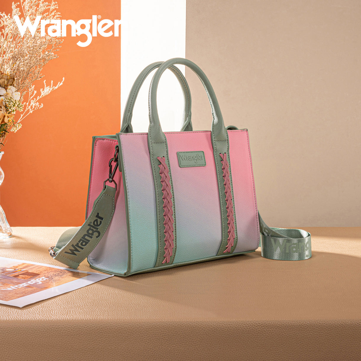 Wrangler Ombre Western Tote/Crossbody - Green - Pink
