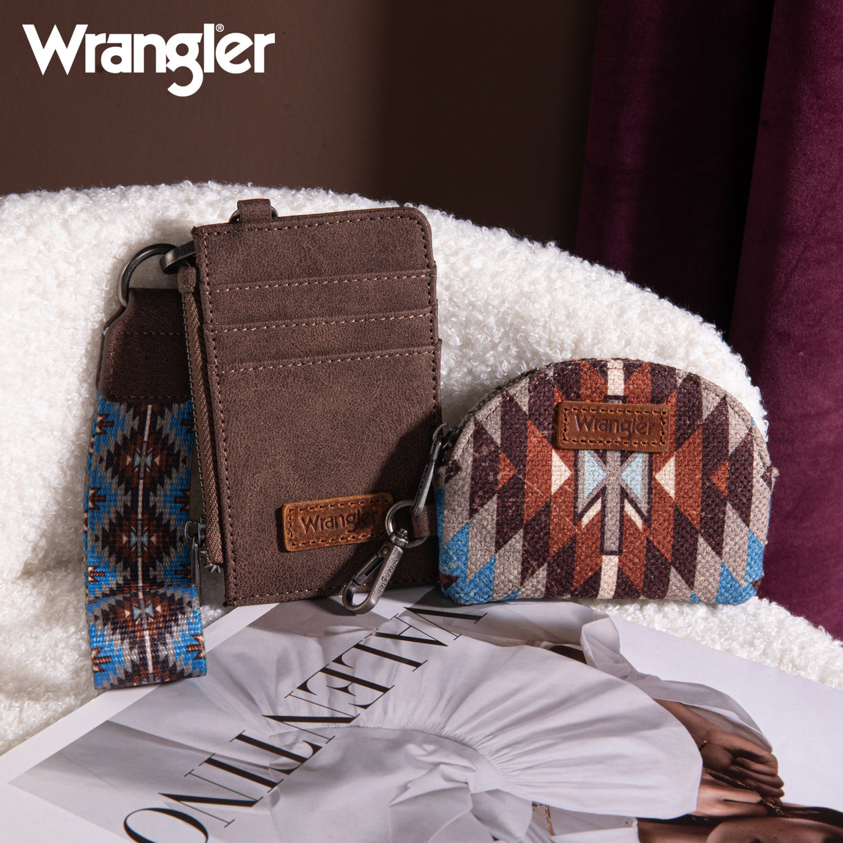 Wrangler Southwestern Art Print Dual Pouch Wristlet - Coffee