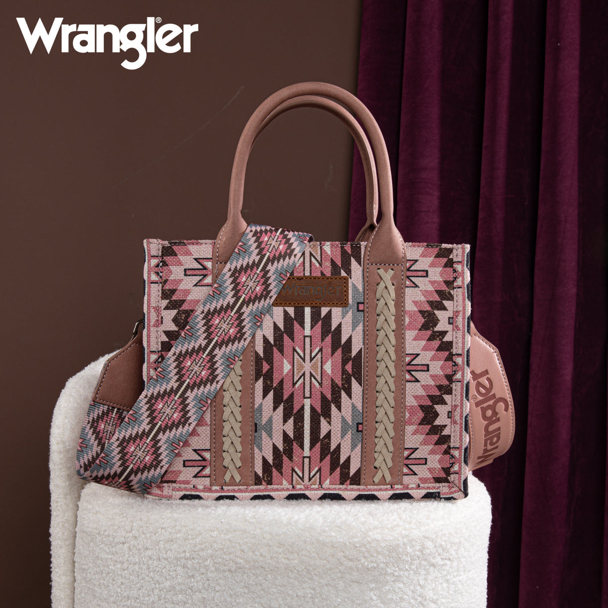Wrangler Southwestern Pattern Dual Sided Print -Tote/Crossbody - PINK