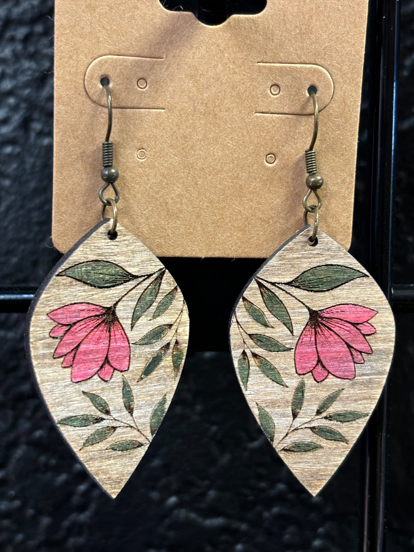 Hand-Painted Floral Teardrop Earrings