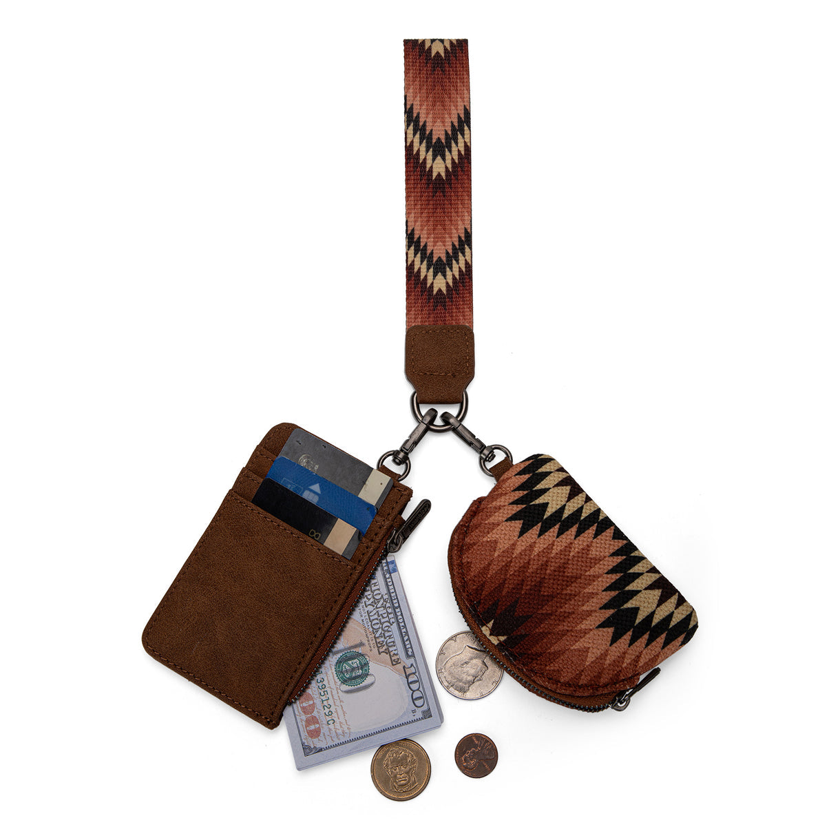 Wrangler Southwestern Art Print Dual Pouch Wristlet - Brown