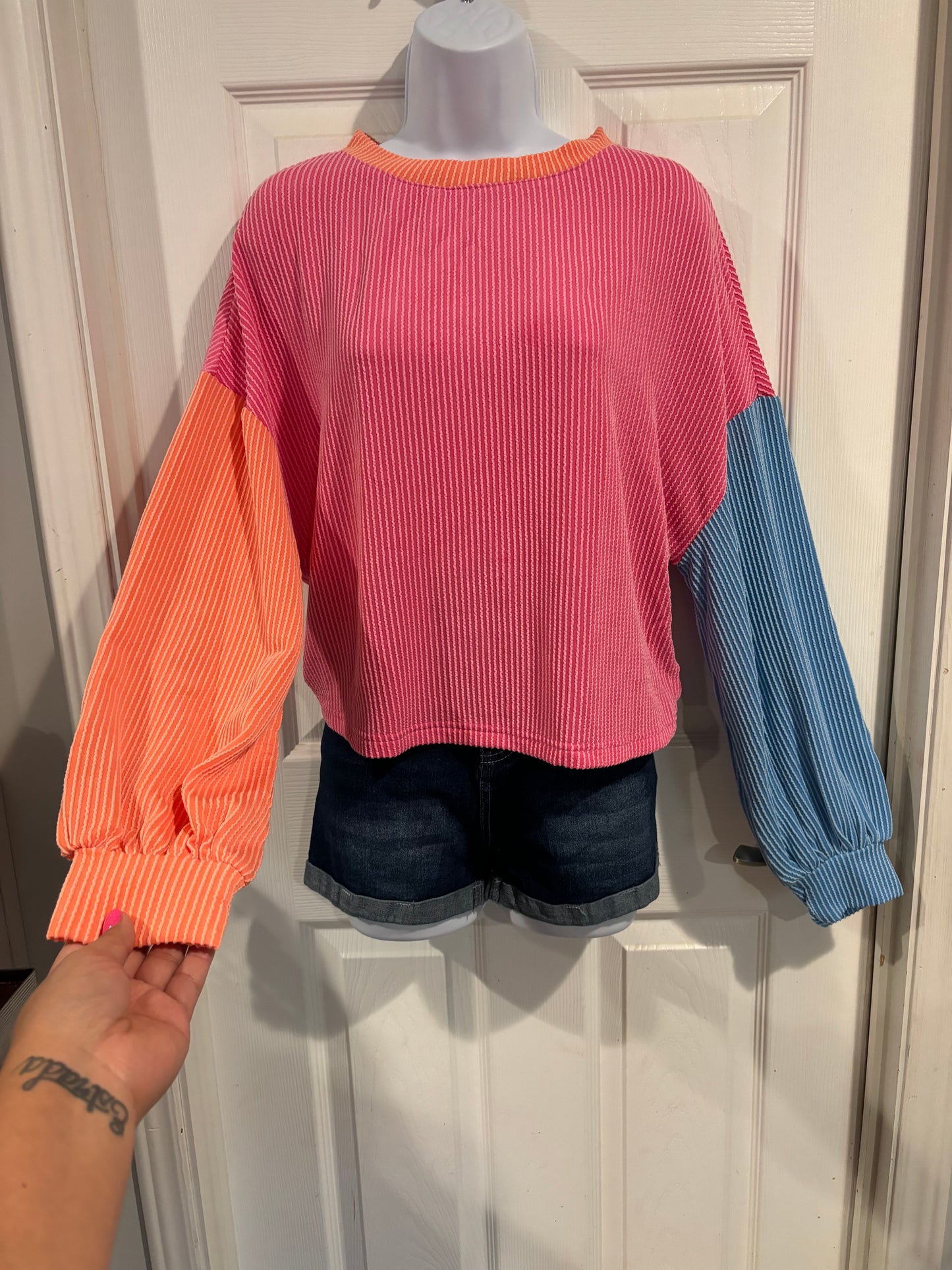 Color Blocked Striped Oversized Top