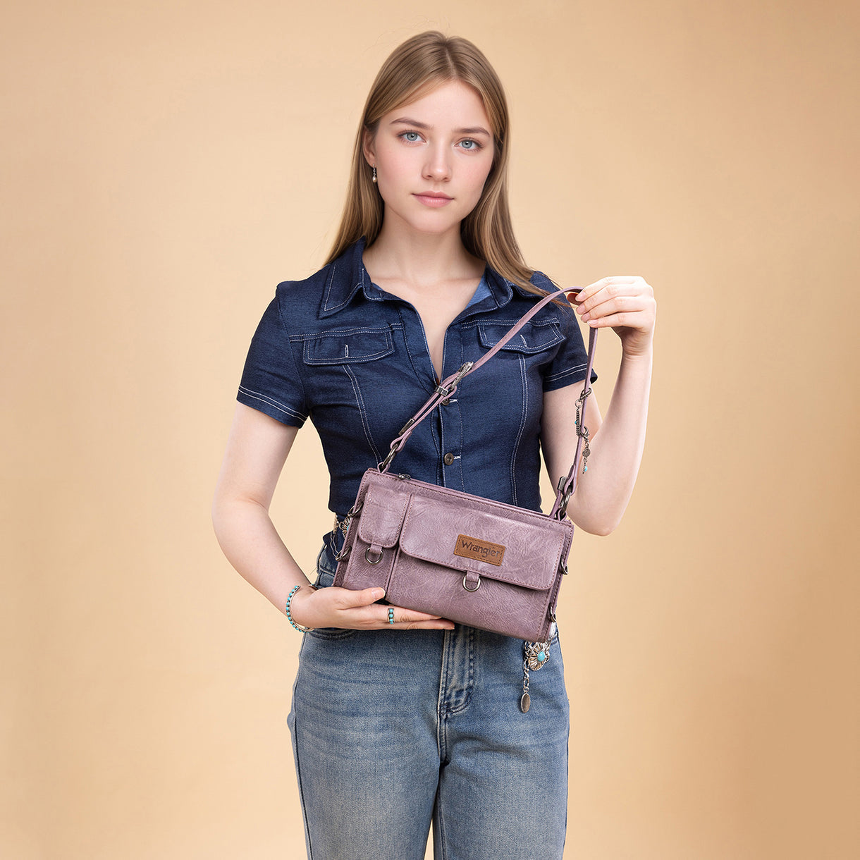 Wrangler Buckle Charm Small Shoulder Bag - Purple