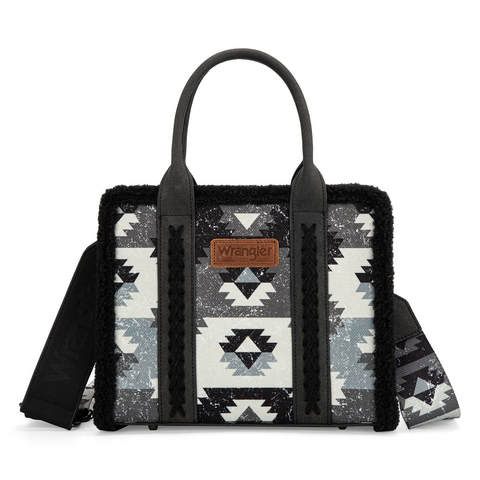 Wrangler Sherpa Southwestern Print Small Canvas Tote/Crossbody -Black