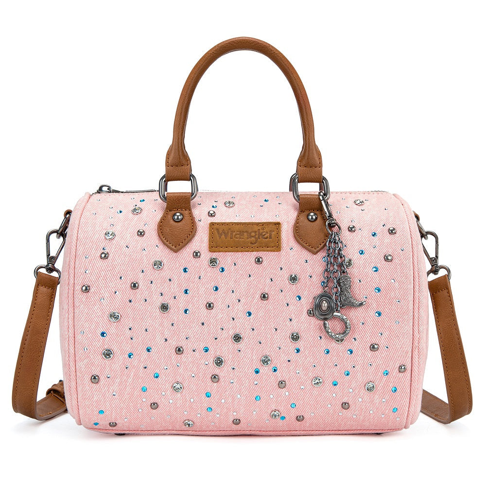 Wrangler Western Rhinestone Denim Boston Bag - Pink