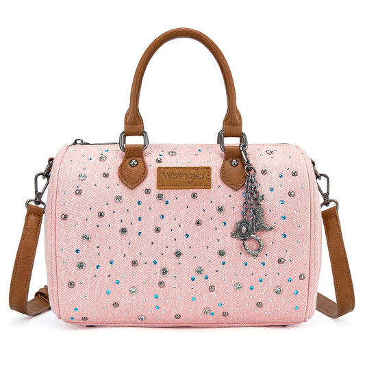 Wrangler Western Rhinestone Denim Boston Bag - Pink