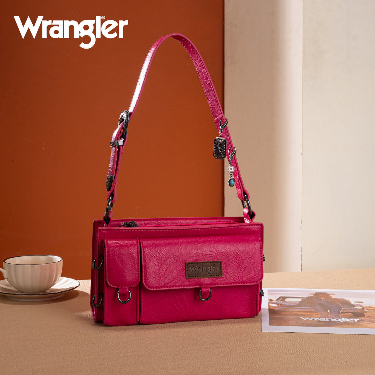 Wrangler Buckle Charm Small Shoulder Bag - Hot Pink