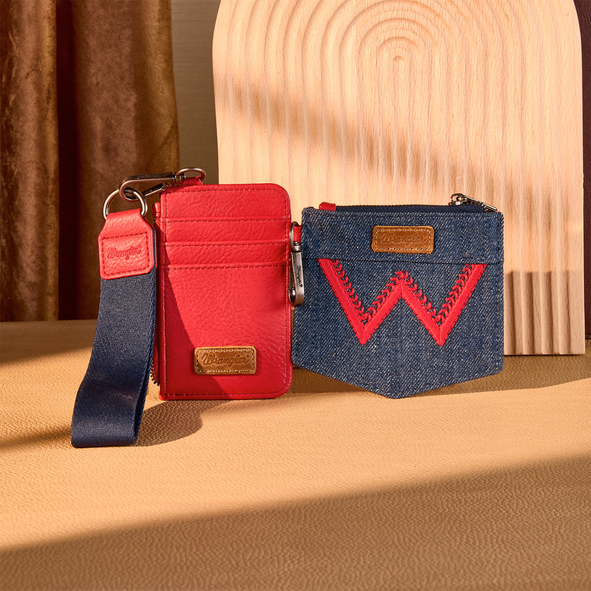 Wrangler logo "W" Embroidered Dual Pouch Wristlet