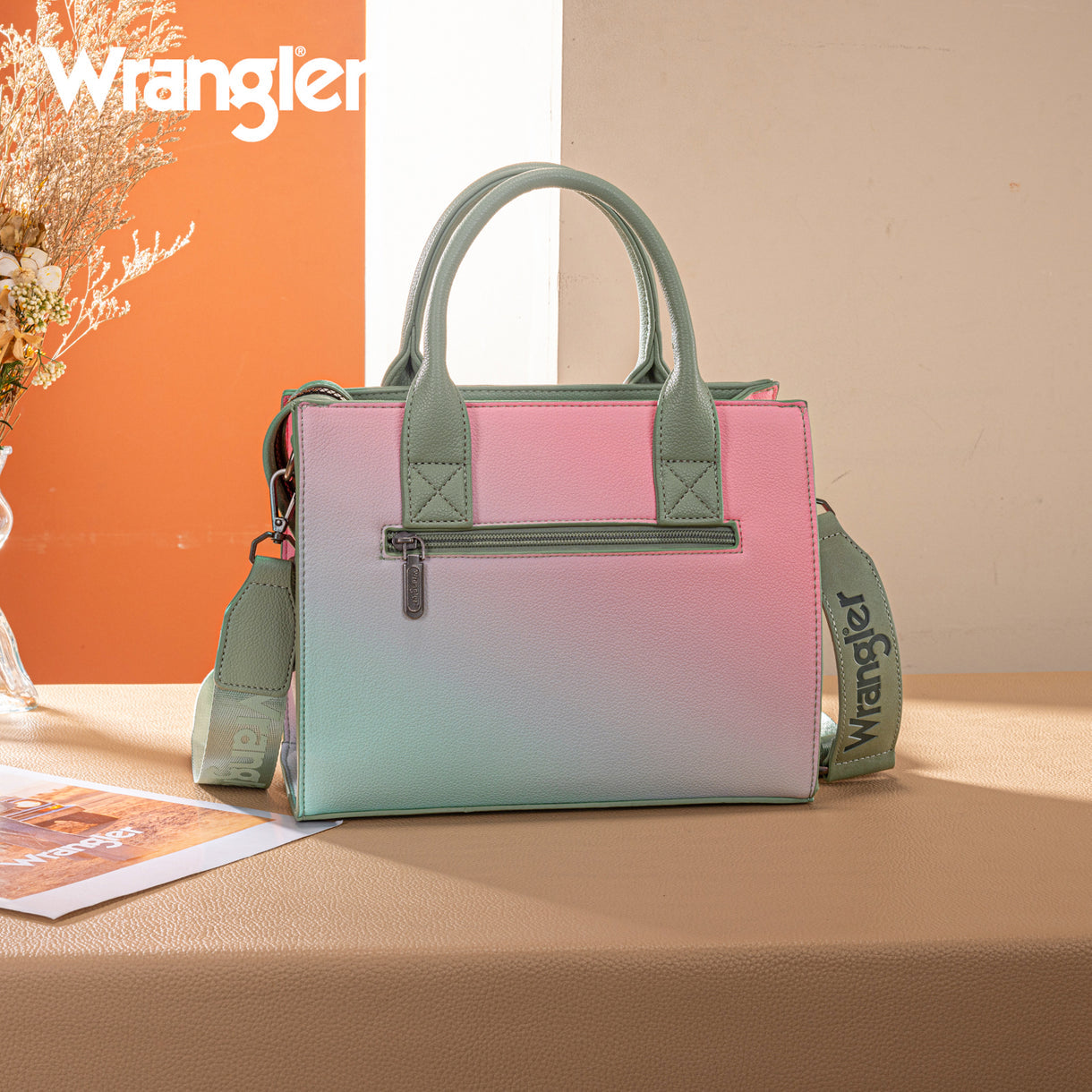 Wrangler Ombre Western Tote/Crossbody - Green - Pink