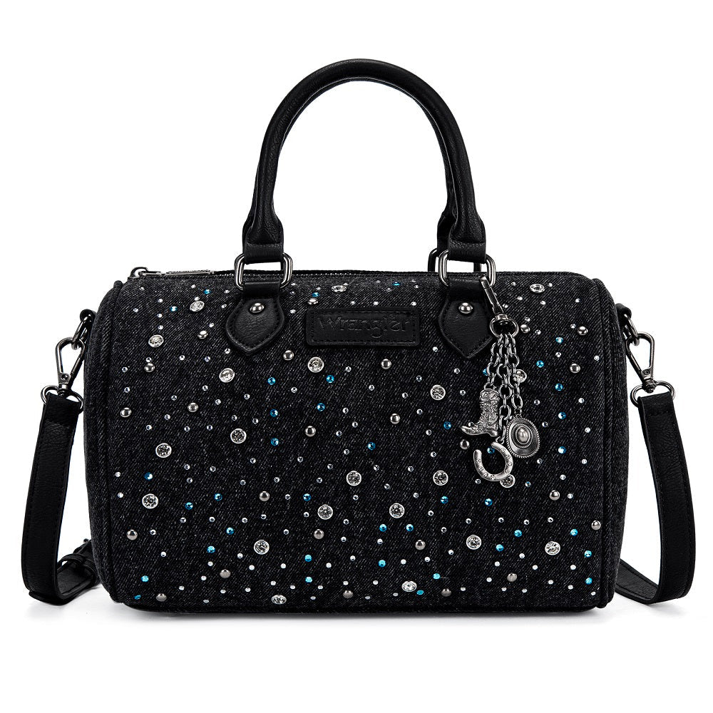 Wrangler Western Rhinestone Denim Boston Bag - Black