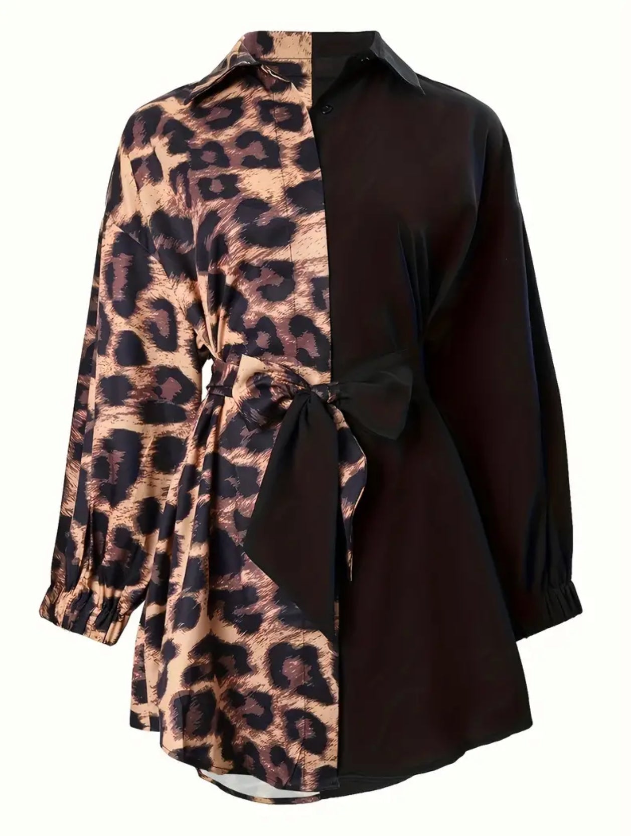 Women’s leopard color block button up dress