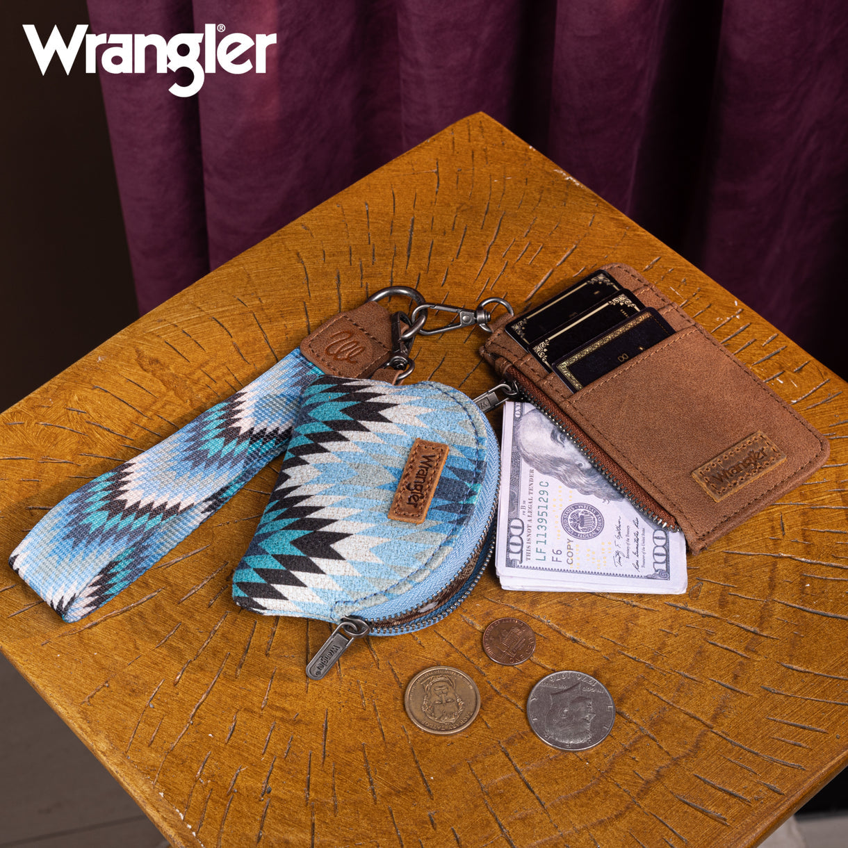 Wrangler Southwestern Art Print Dual Pouch Wristlet - Jean