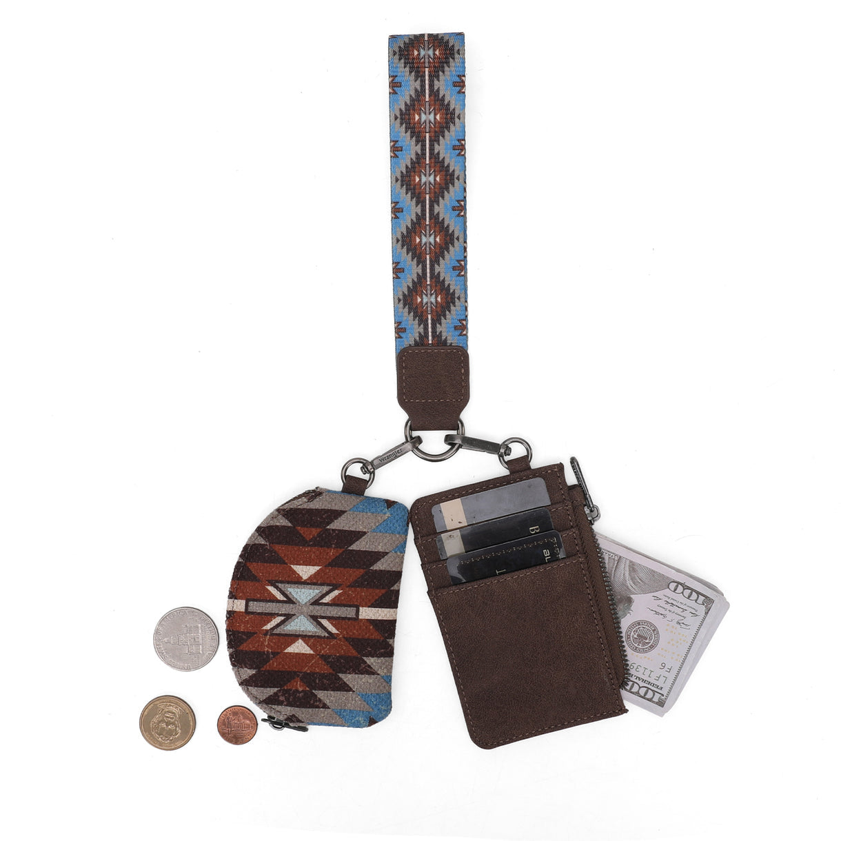 Wrangler Southwestern Art Print Dual Pouch Wristlet - Coffee