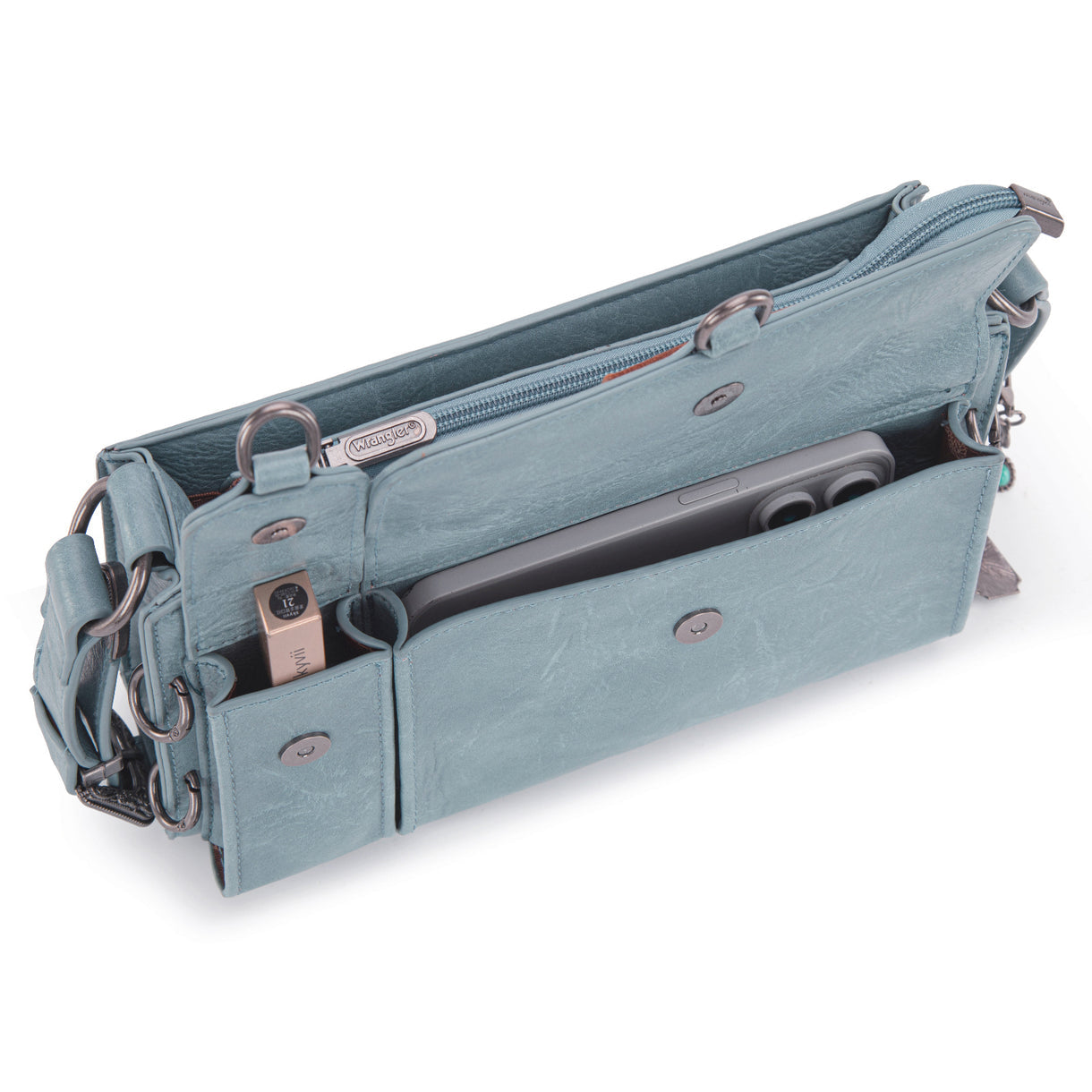 Wrangler Buckle Charm Small Shoulder Bag - Jean
