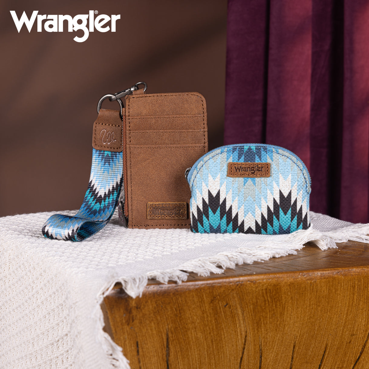 Wrangler Southwestern Art Print Dual Pouch Wristlet - Jean