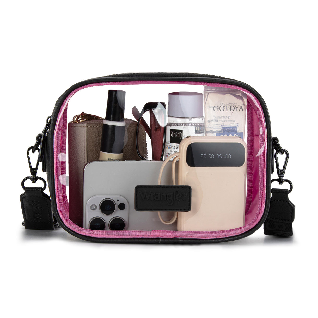 Wrangler Clear Crossbody Bag/Stadium Bag - Hot Pink - Black