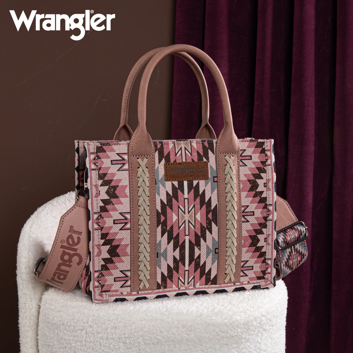 Wrangler Southwestern Pattern Dual Sided Print -Tote/Crossbody - PINK