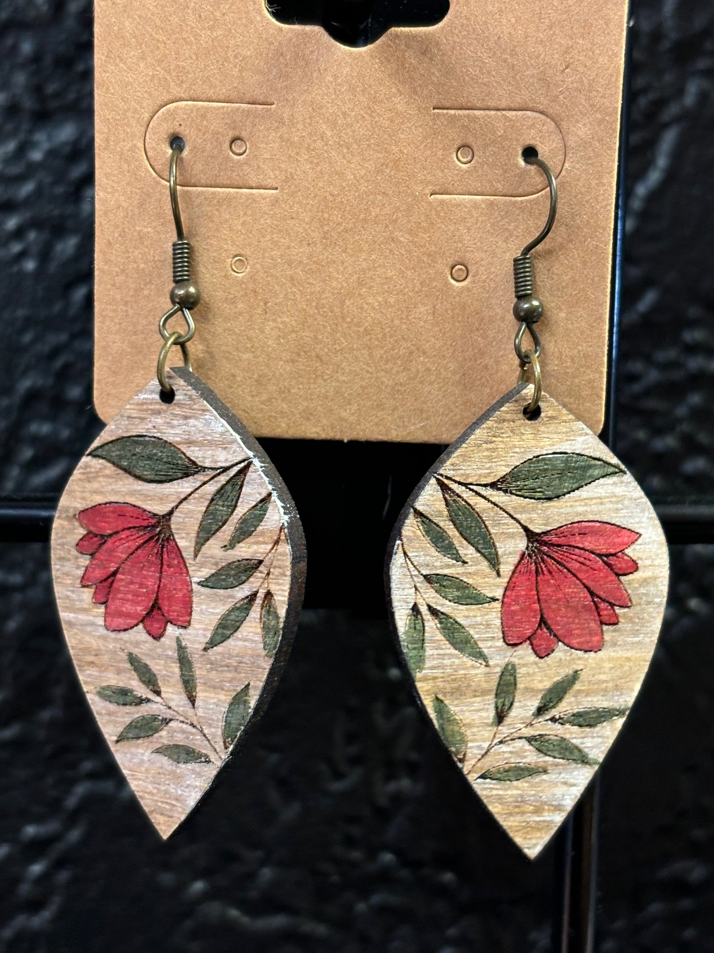 Hand-Painted Floral Teardrop Earrings