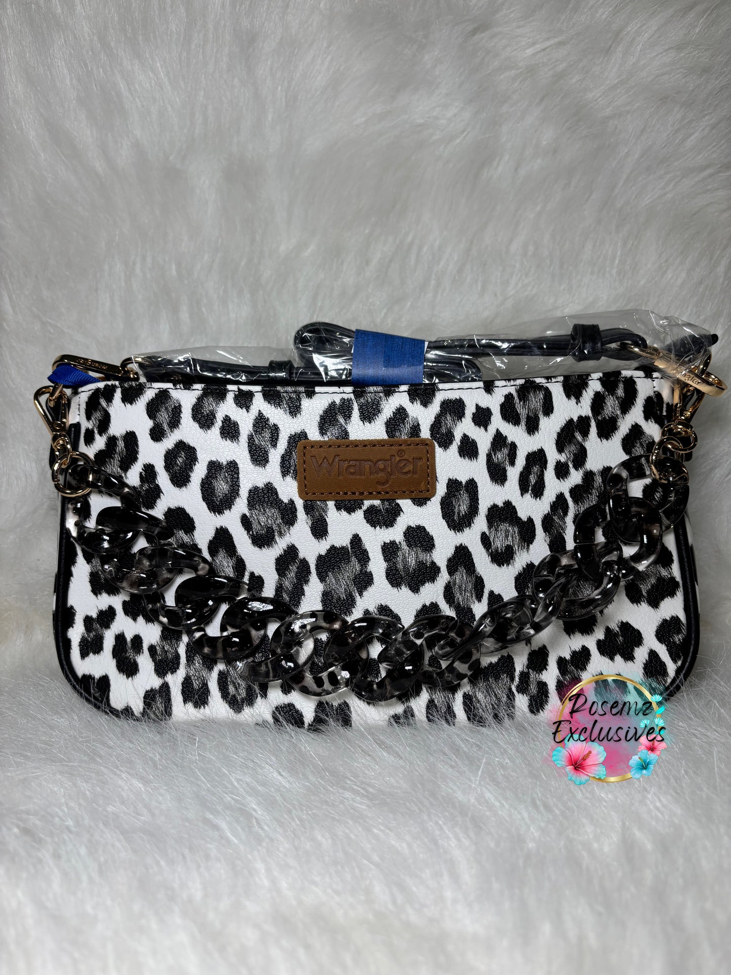 Wrangler Western Leopard Print Shoulder Bag with Chain Detail - Black
