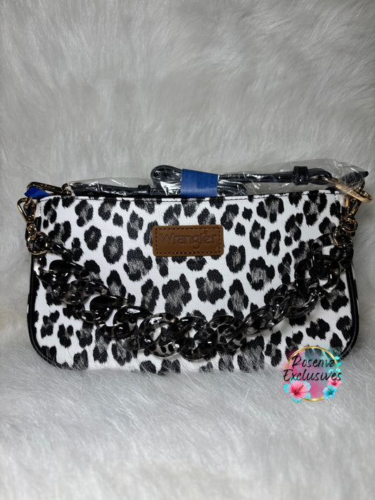 Wrangler Western Leopard Print Shoulder Bag with Chain Detail - Black
