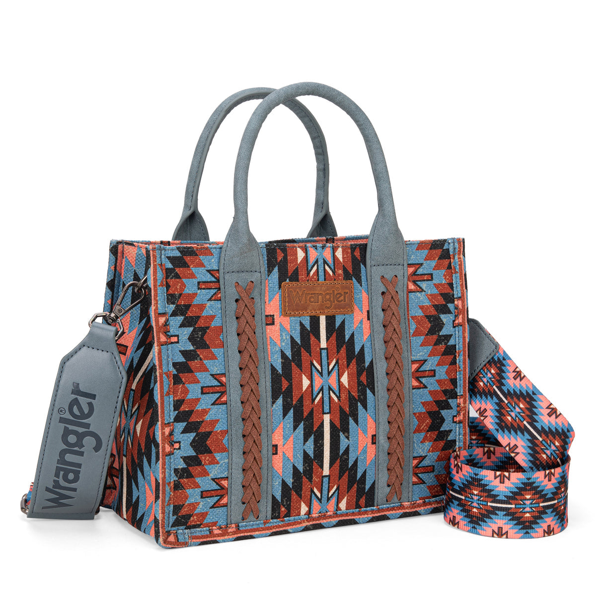 Wrangler Southwestern Pattern Dual Sided Print -Tote/Crossbody - NAVY - Denim Blue