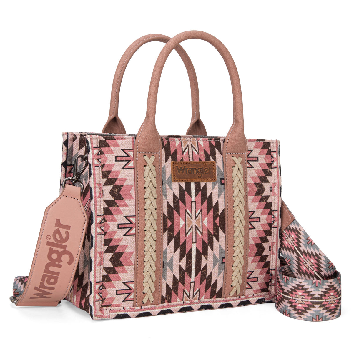 Wrangler Southwestern Pattern Dual Sided Print -Tote/Crossbody - PINK