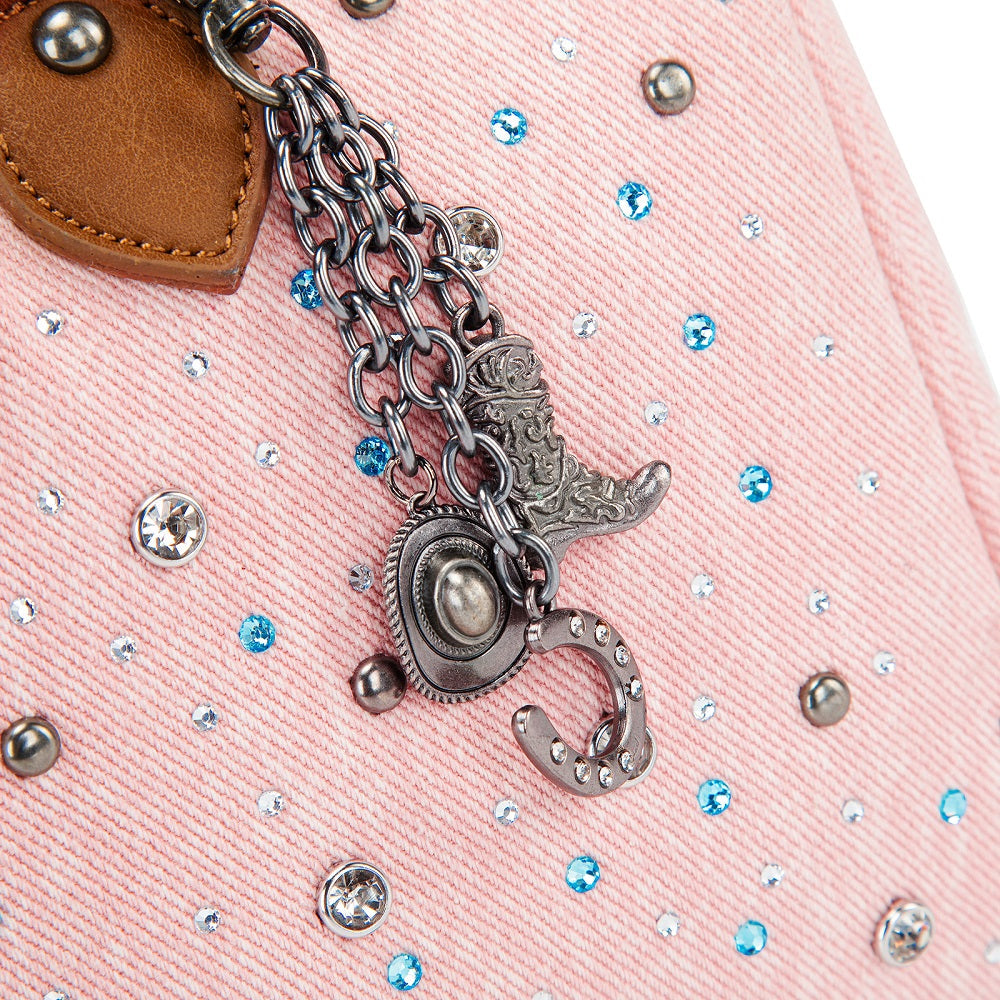 Wrangler Western Rhinestone Denim Boston Bag - Pink