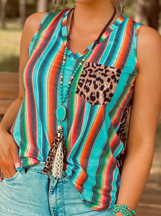 Leopard and Serape Sleeveless top