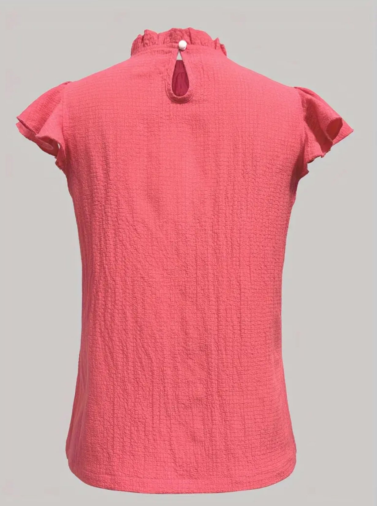 Coral Pink Color Mock Neck Summer Spring Top with Ruffle Sleeves