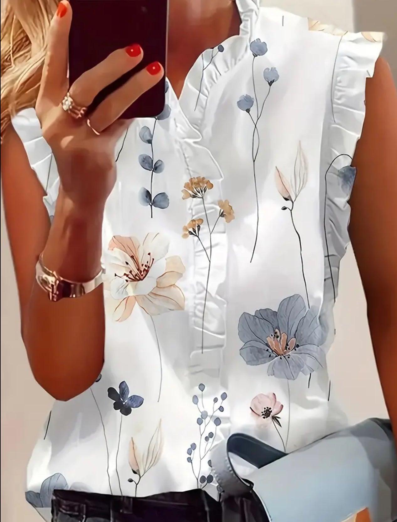 Women's Floral Ruffle Sleeve Summer Blouse