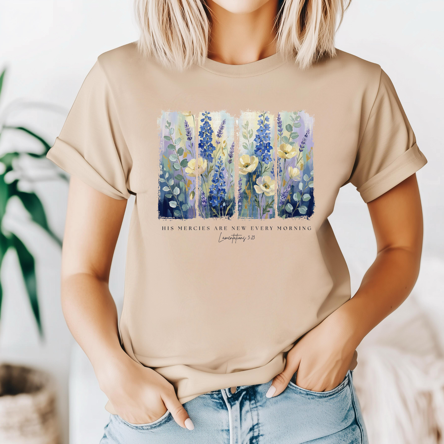 His Mercies Are New Every Morning Floral Christian Tee | Lamentations 3:23 Faith Shirt