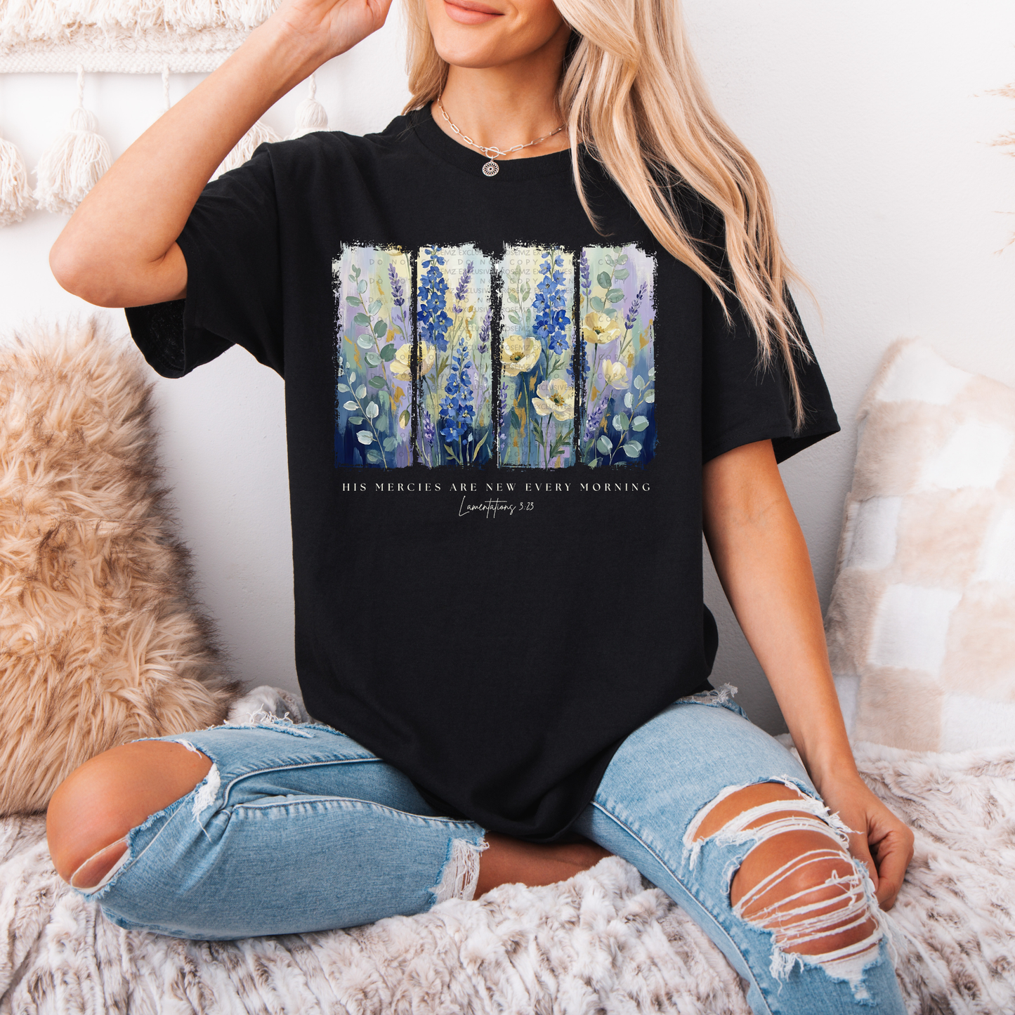 His Mercies Are New Every Morning Floral Christian Tee | Lamentations 3:23 Faith Shirt