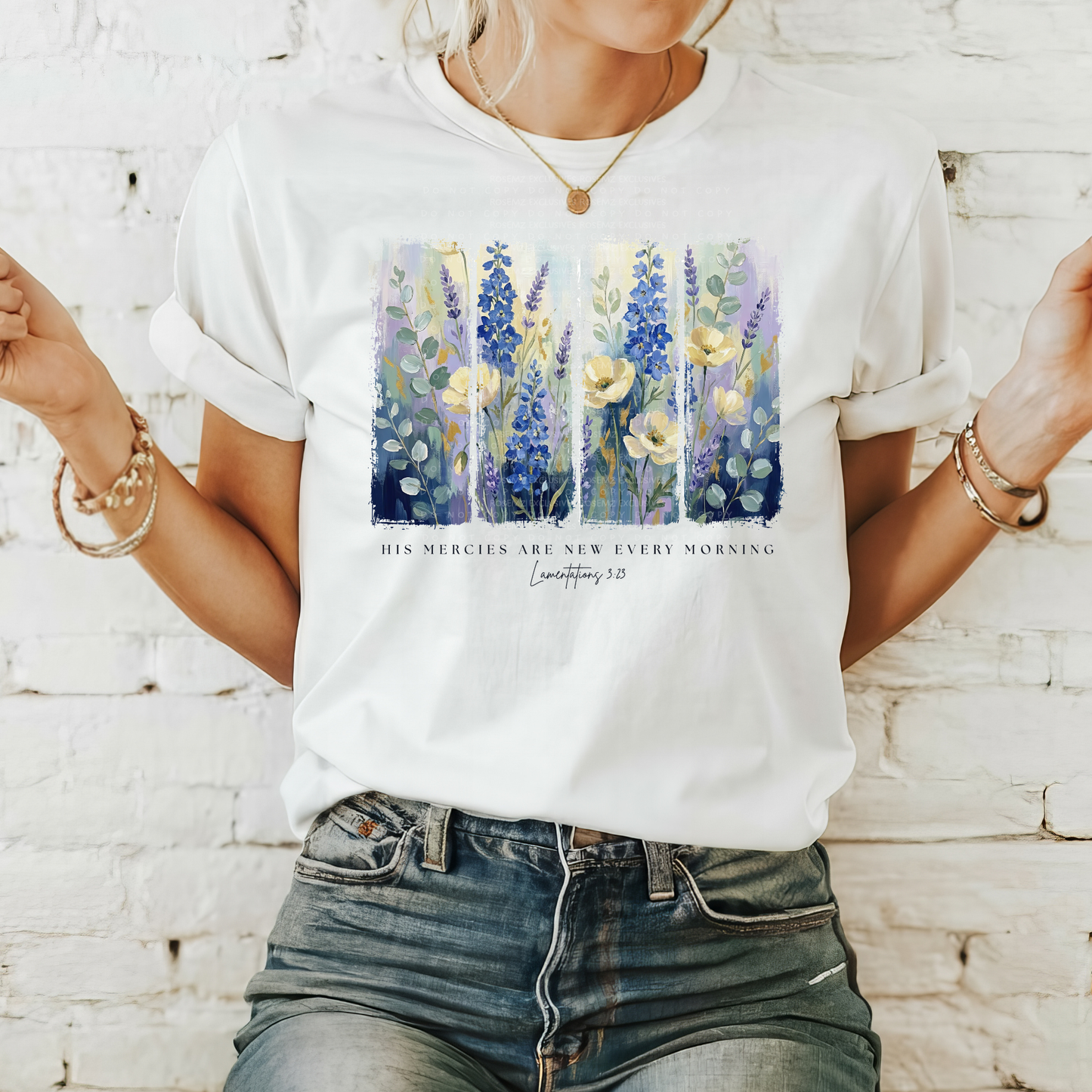 His Mercies Are New Every Morning Floral Christian Tee | Lamentations 3:23 Faith Shirt