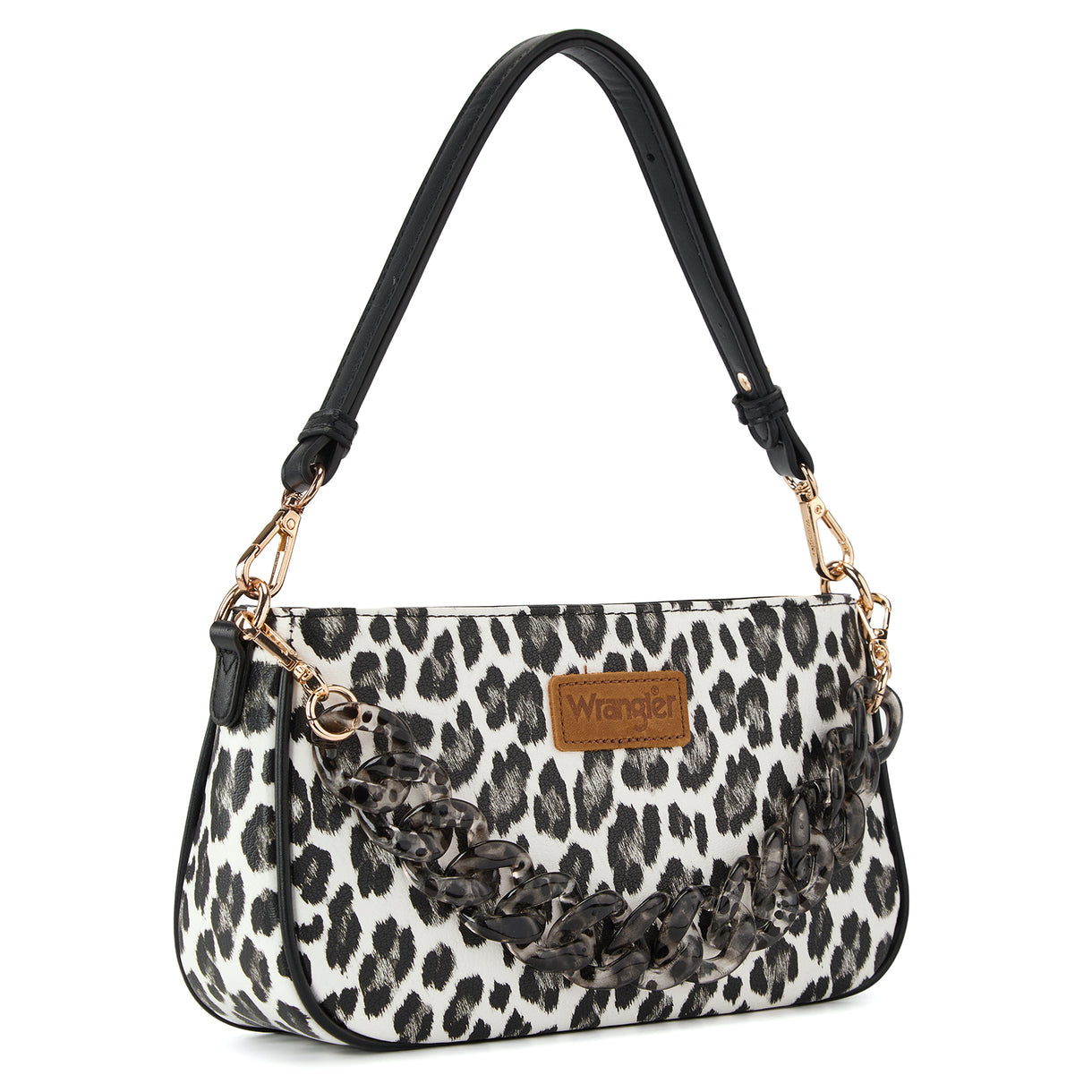 Wrangler Western Leopard Print Shoulder Bag with Chain Detail - Black