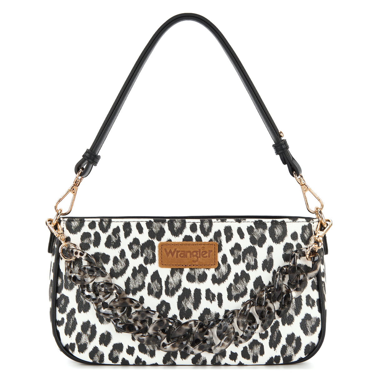 Wrangler Western Leopard Print Shoulder Bag with Chain Detail - Black