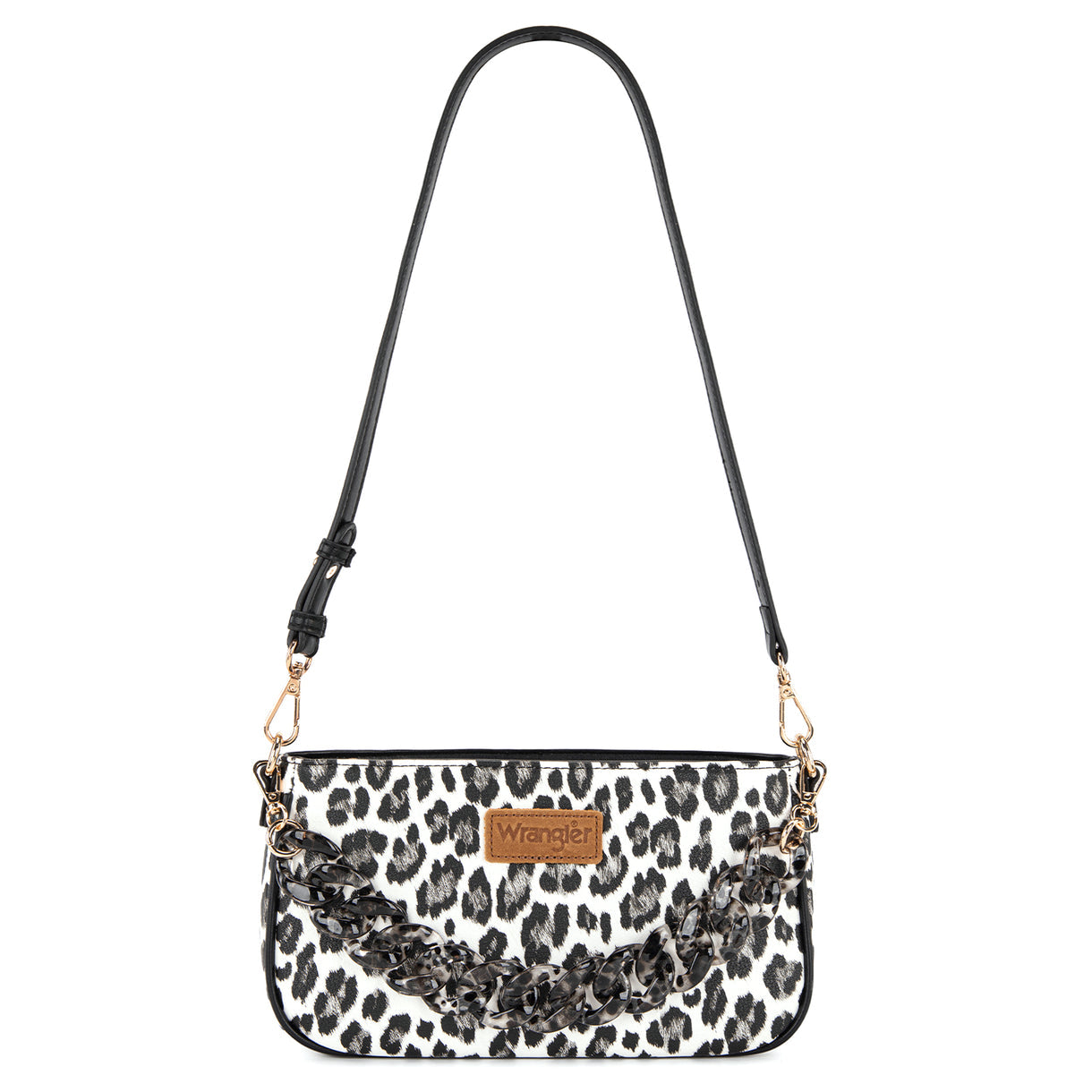 Wrangler Western Leopard Print Shoulder Bag with Chain Detail - Black