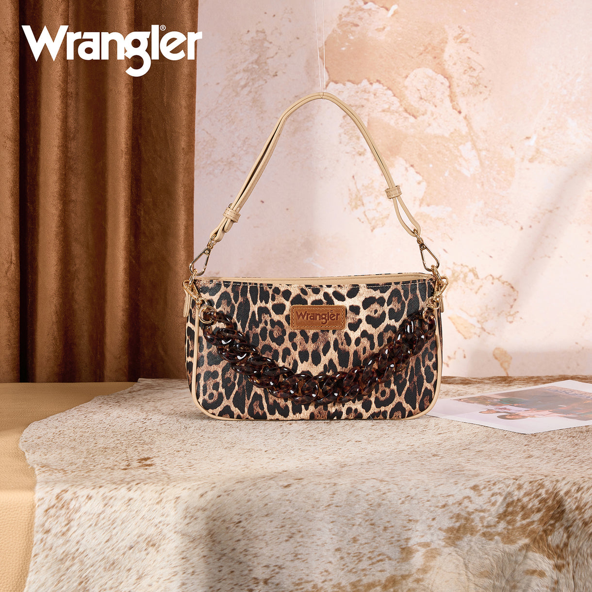 Wrangler Western Leopard Print Shoulder Bag with Chain Detail - Leopard