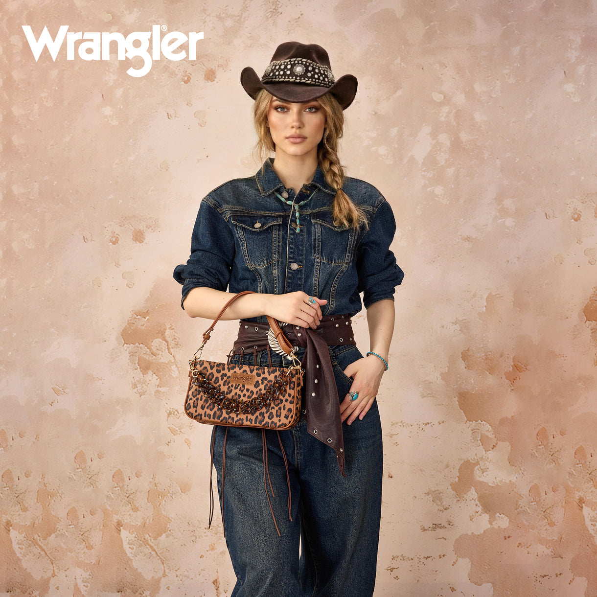 Wrangler Western Leopard Print Shoulder Bag with Chain Detail - Leopard