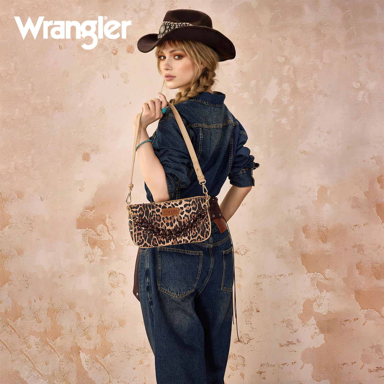 Wrangler Western Leopard Print Shoulder Bag with Chain Detail - Leopard