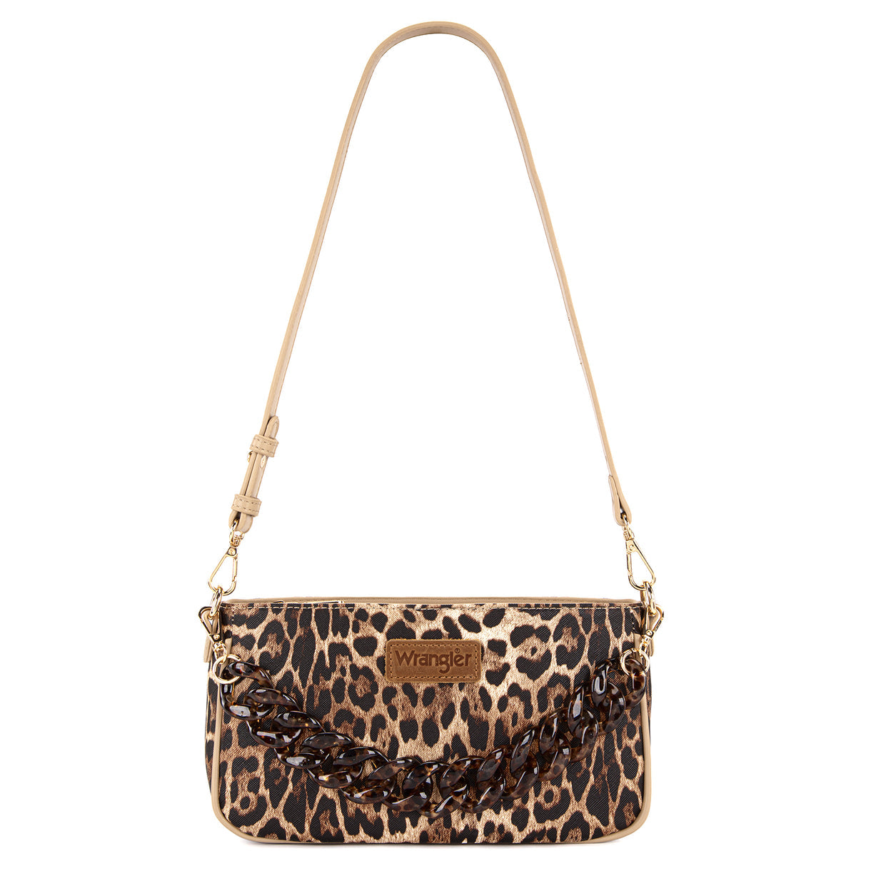 Wrangler Western Leopard Print Shoulder Bag with Chain Detail - Leopard