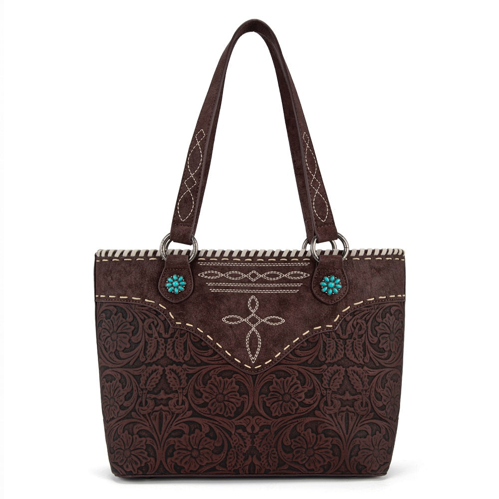 Montana West Tooled Floral Concealed Carry Tote Bag - Coffee